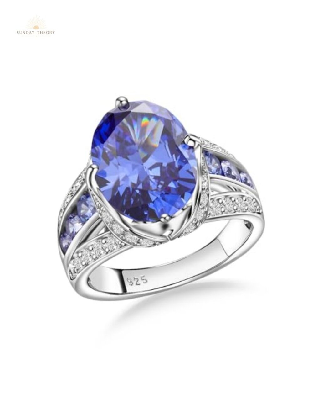 925 Sterling Silver White Gold Plated Statement Ring